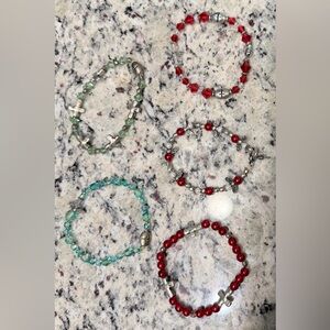 Elegant Red and Silver Beaded Bracelet Set